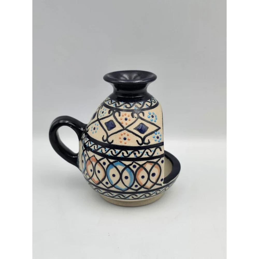 Servin Mexico Ceramic candle holder Blue Hand Painted Pottery Vintage 4in Excell